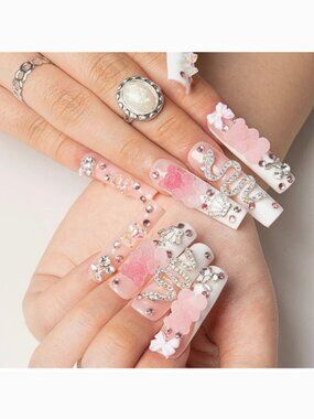 LovFul Press on Nails Marshmallo Gummy Bear Square Lux Diamond Nails in Box